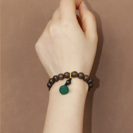 Five Elements Wood Bracelet – Silver Obsidian & Agarwood Feng Shui Jewelry