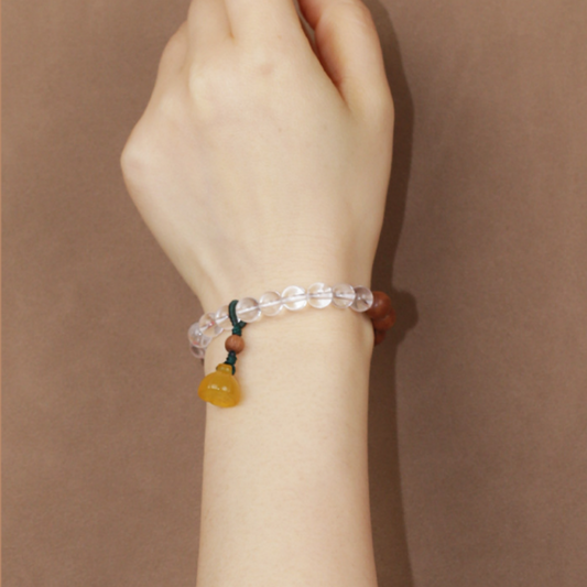 Five Elements Earth Bracelet – Laoshan Sandalwood & White Crystal Feng Shui Jewelry
