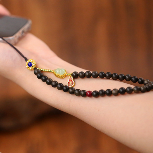 Six Mantra Gourd Prayer Chain - Agarwood & Turquoise for Meditation or Protection