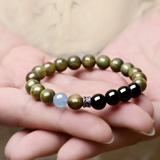 Rosewood aquamarine obsidian Feng Shui bracelet