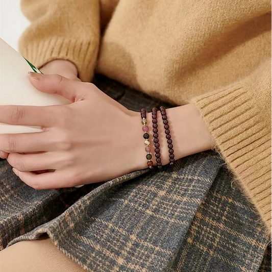 Garnet tourmaline triple-loop Feng Shui bracelet