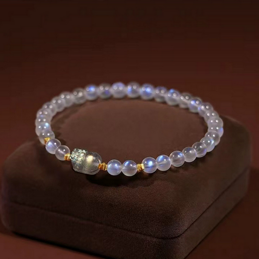 Grey moonstone Pixiu talisman Feng Shui bracelet