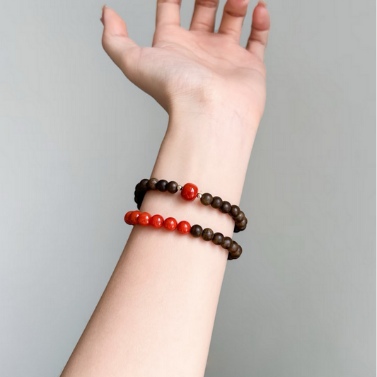 South Red agate and Qi-Nan agarwood dual-wrap bracelet