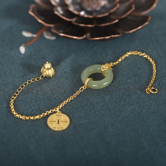 Joy Blessings Bracelet - Green Jade "Double Happiness" Chain Gold Plated Silver