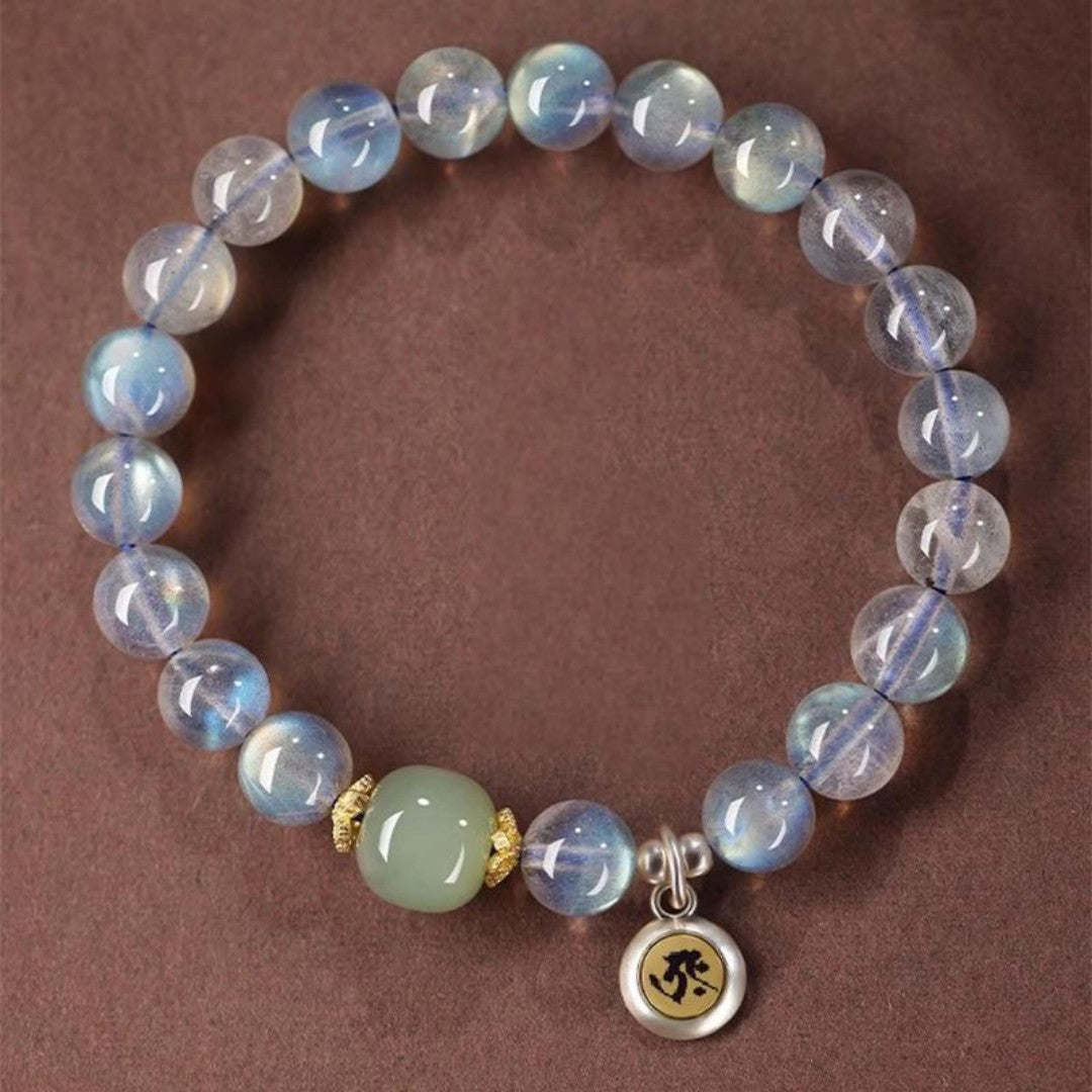 Gray moonstone Ox Tiger bracelet Akasagarbha charm Hetian jade