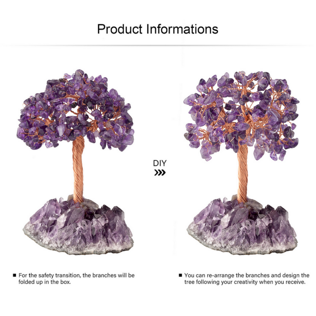 Amethyst feng shui crystal tree for inner peace and third-eye alignment, crystal decor with copper wire on amethyst