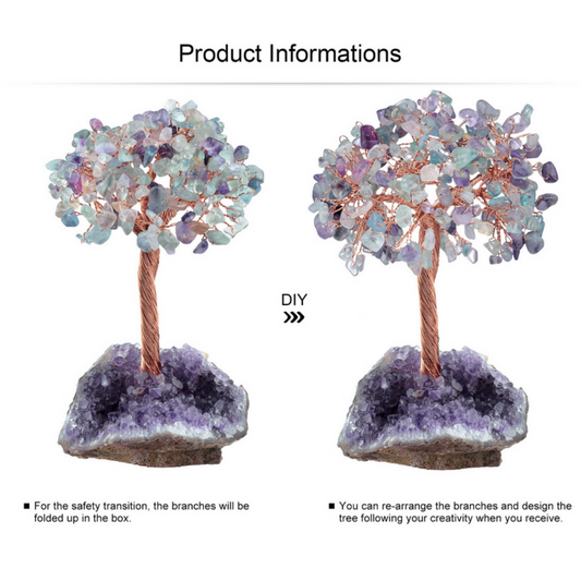 Fluorite crystal feng shui tree for energy purification and clarity, spiritual decor on amethyst base