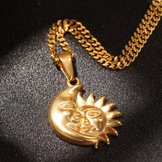 Large gold plated sun and moon yin-yang pendant necklace on a 60cm chain