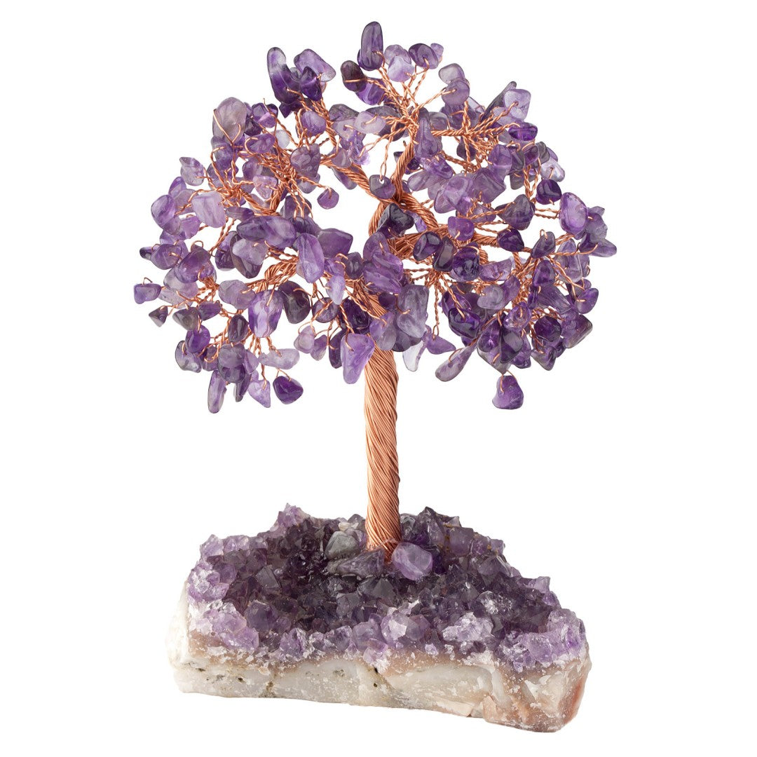 Amethyst feng shui crystal tree for inner peace and third-eye alignment, crystal decor with copper wire on amethyst