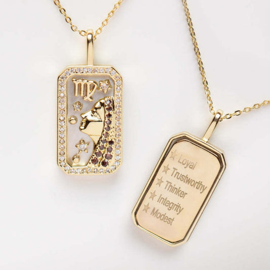 Virgo zodiac affirmation necklace with maiden profile - Earth element spiritual jewelry for thinkers