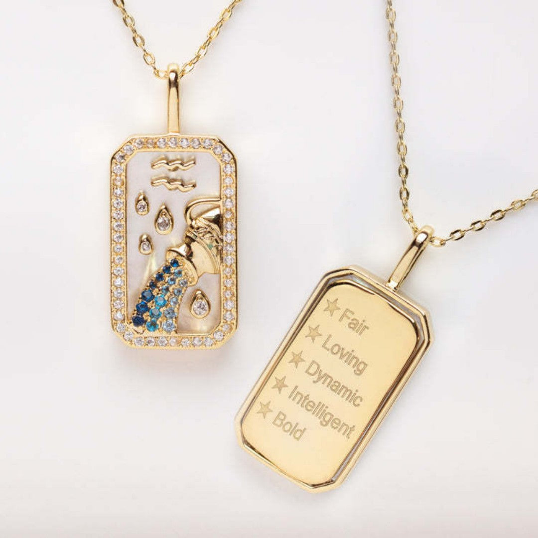 Aquarius zodiac necklace with water-bearer symbol - Air element jewelry for innovation