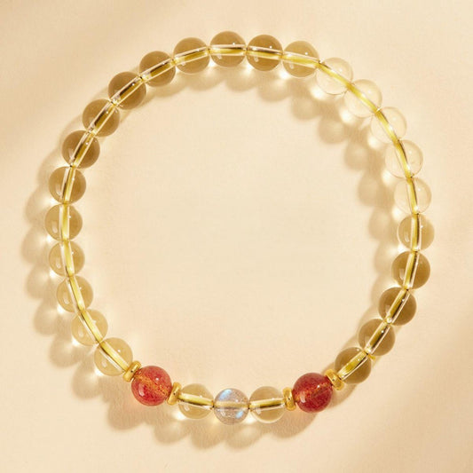 citrine strawberry quartz gray moonstone bracelet 6mm