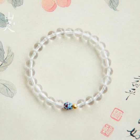 Lotus White Crystal Bracelet with Pure Silver Lotus Bead – Spiritual Clarity & Peace