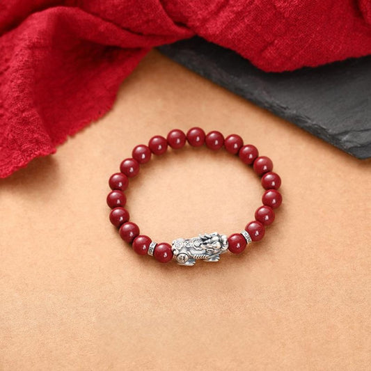purple goldstone bracelet with silver pixiu charm 6mm