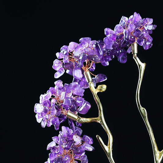 Crystal Fengshui Tree - Amethyst and Brass Balance Space Attract Wealth