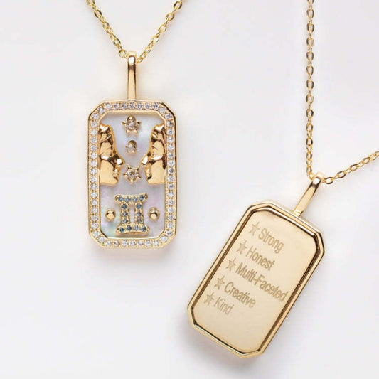 Gemini zodiac necklace with twins symbol - Air element jewelry for communication and creativity