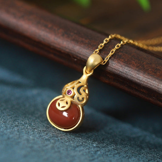 Double Blessings Gourd Necklace - Wealth Pendant Sterling Silver Gold Plated