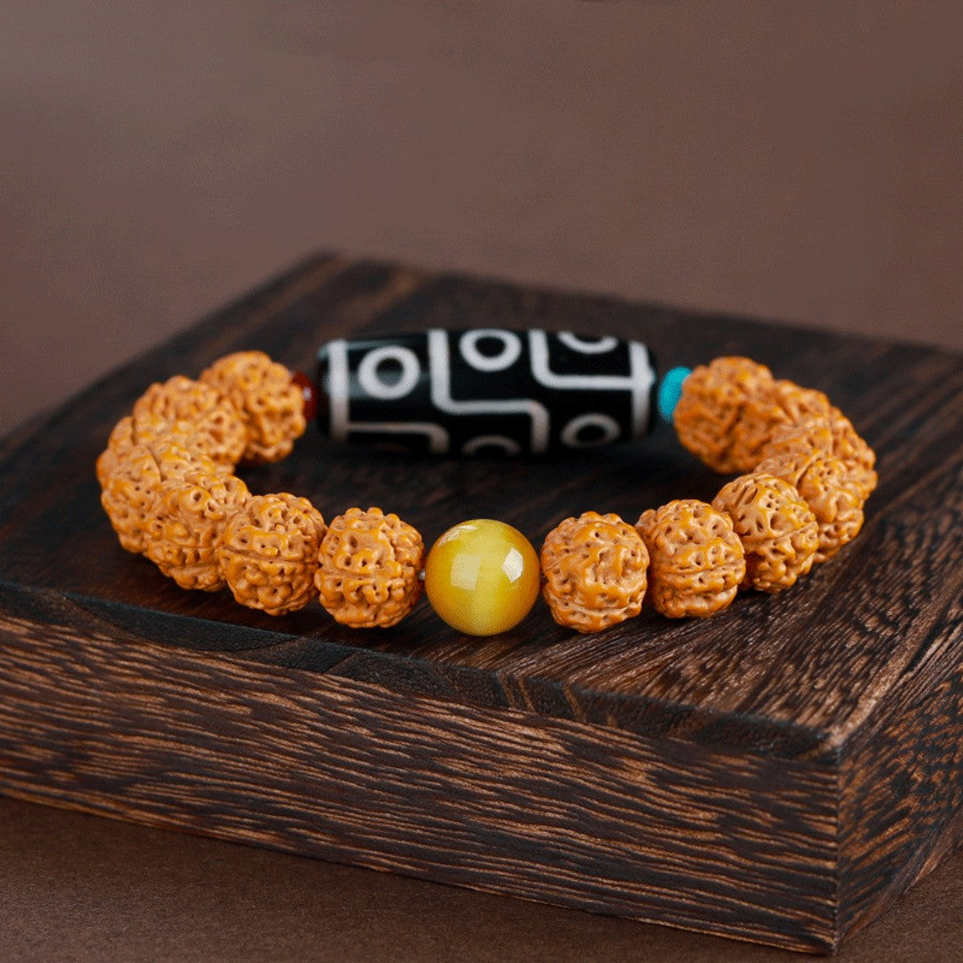 nine eye dzi bead bracelet with tiger eye 12mm