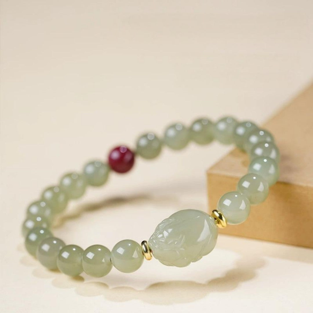 Hetian jade Pixiu red cinnabar Feng Shui bracelet
