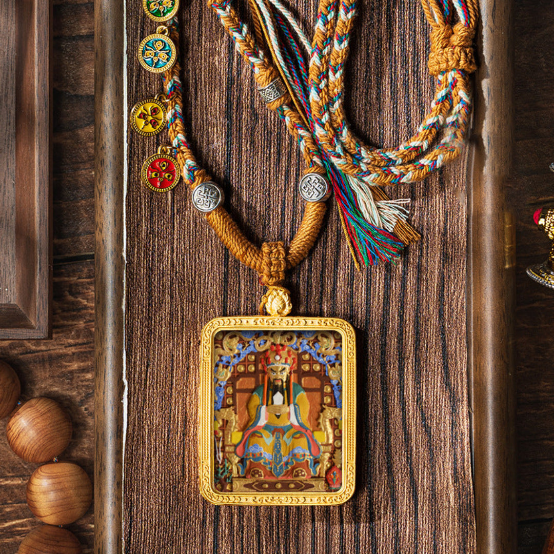Hand-Painted Thangka Tibetan Pendant – Five Buddhist Deities