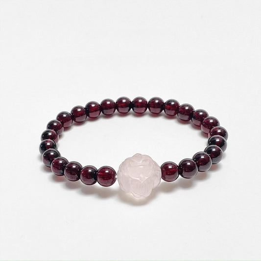 Garnet & Carved Rose Quartz Crystal Fox Bracelet – Love & Wisdom Energy Jewelry