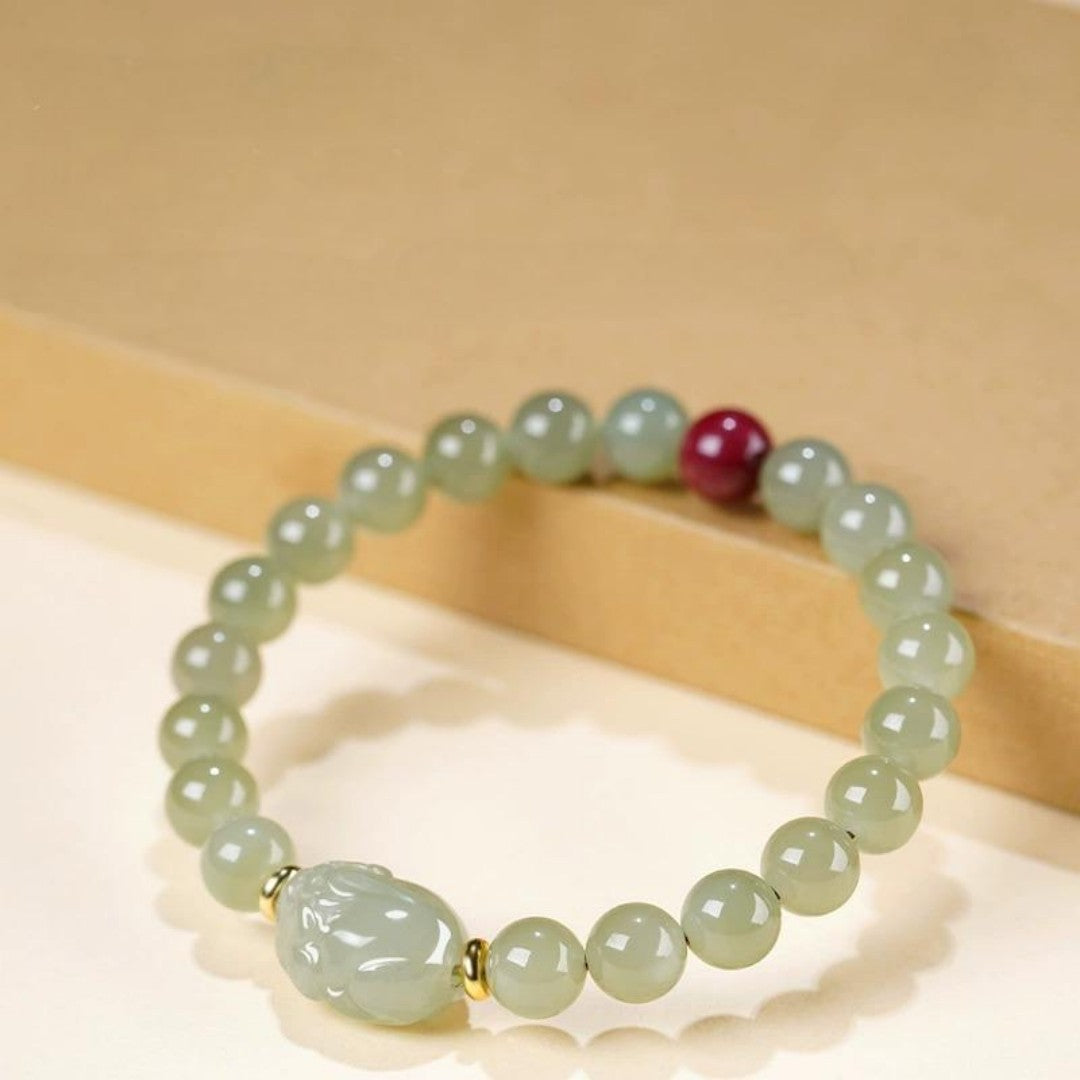 Hetian jade Pixiu red cinnabar Feng Shui bracelet