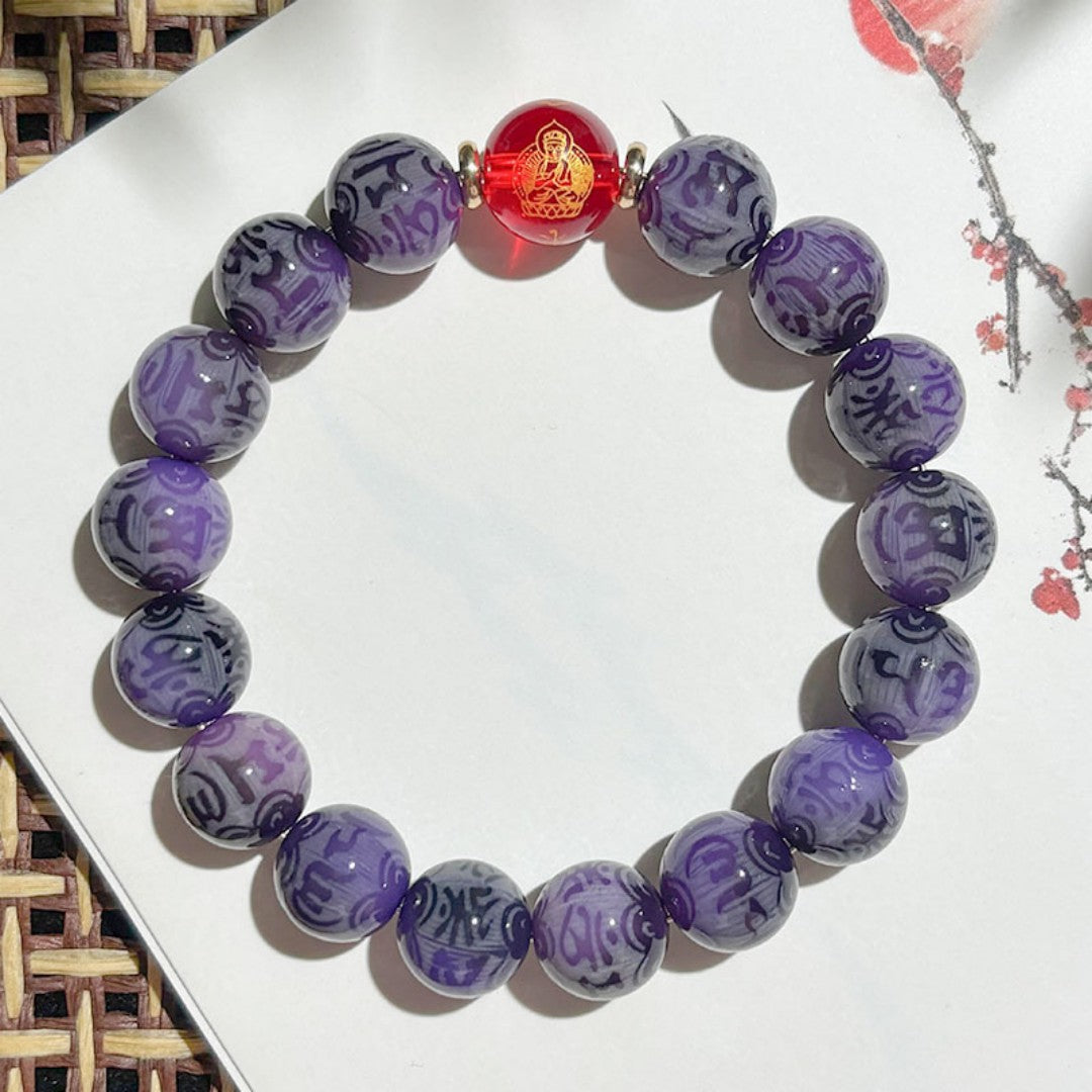 Nine-Flame Bodhi Prayer Bead Bracelet, Red Glass Beads