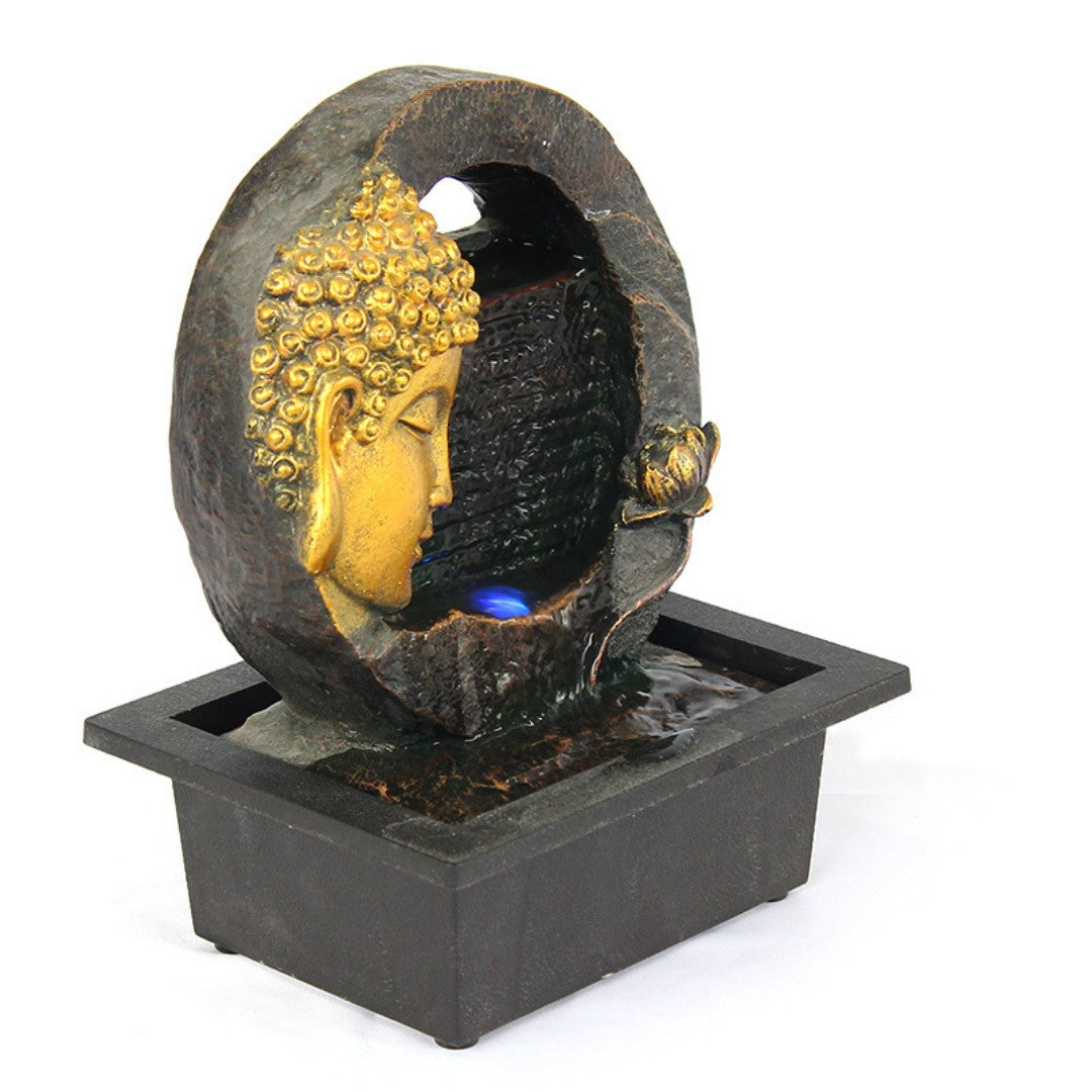 Half face Buddha stone sculpture with gold lotus — feng shui decor