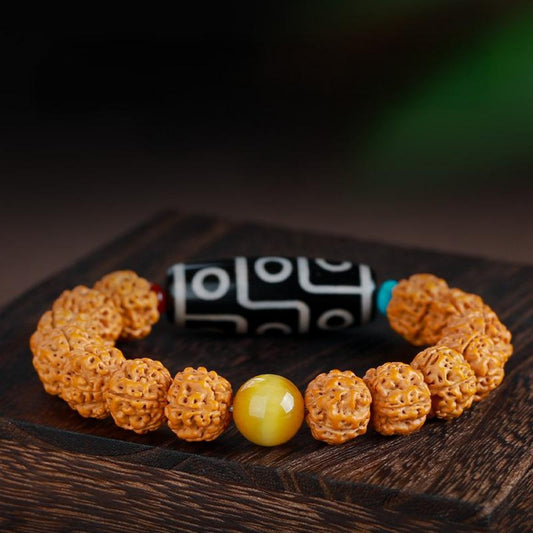 nine eye dzi bead bracelet with tiger eye 12mm