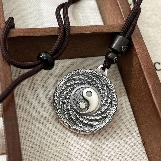 Taoist Yin-Yang Bagua Pendant – Solid Silver 999 Mountain Spirit Talisman Amulet