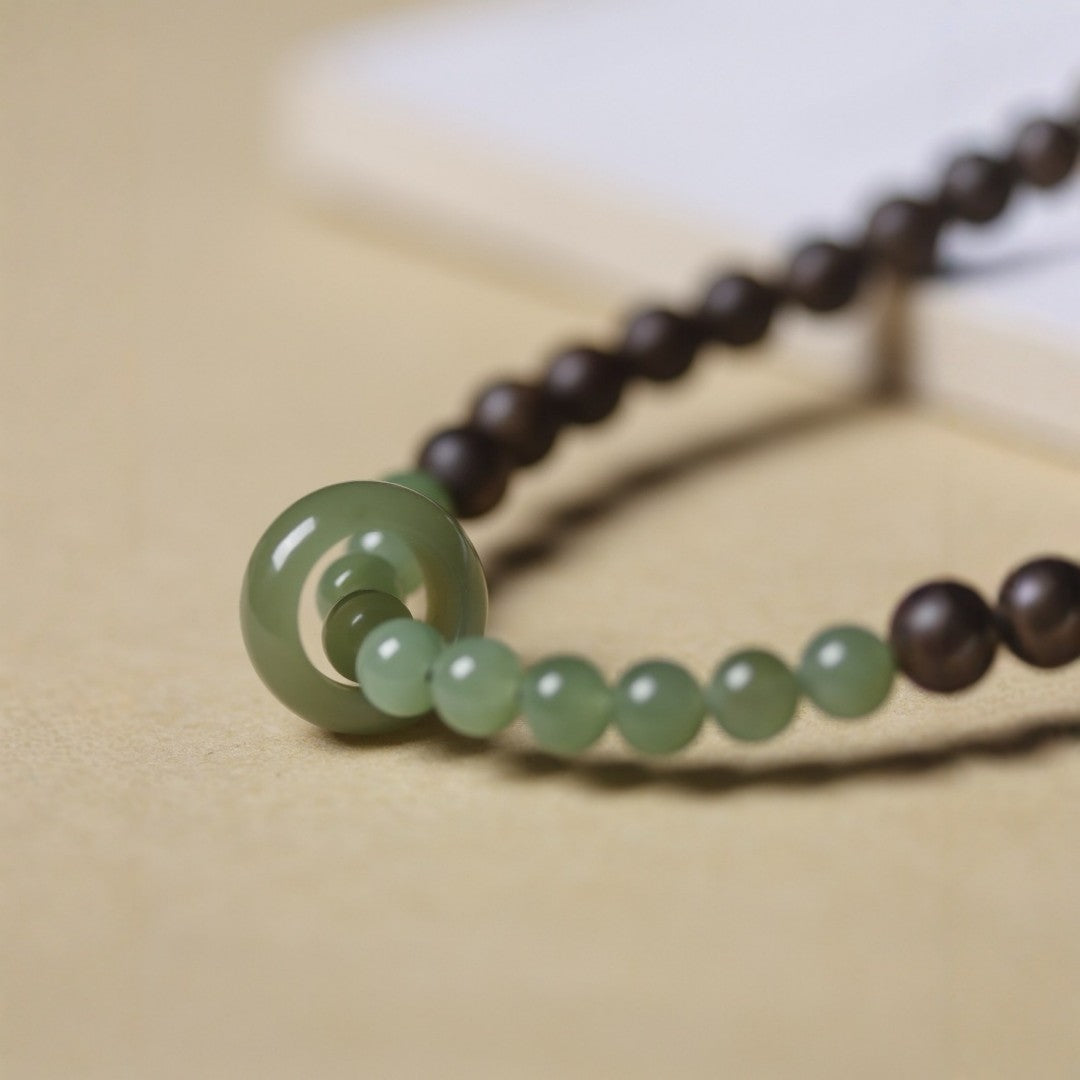 Dual-wrap Hetian jade and agarwood meditation bracelet