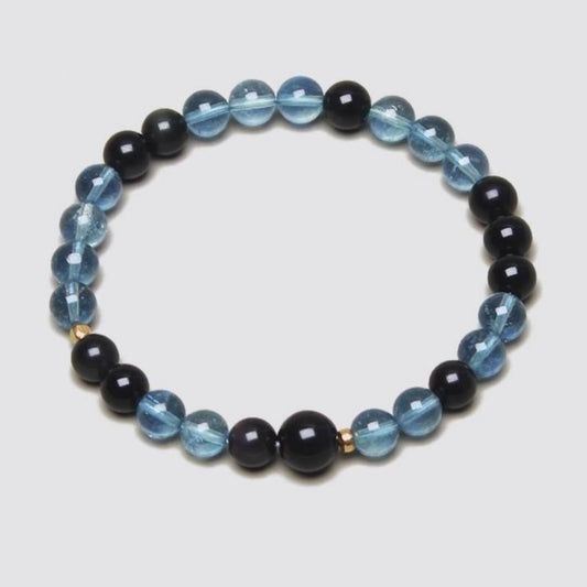 Devil's Blue Aquamarine Bracelet - High Clarity Stone with Obsidian for Emotional Armor