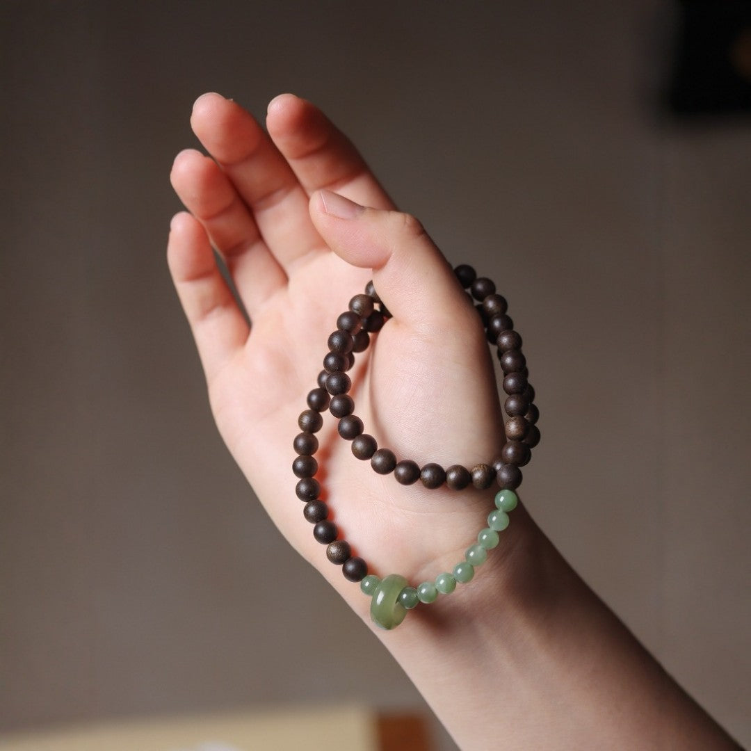 Dual-wrap Hetian jade and agarwood meditation bracelet
