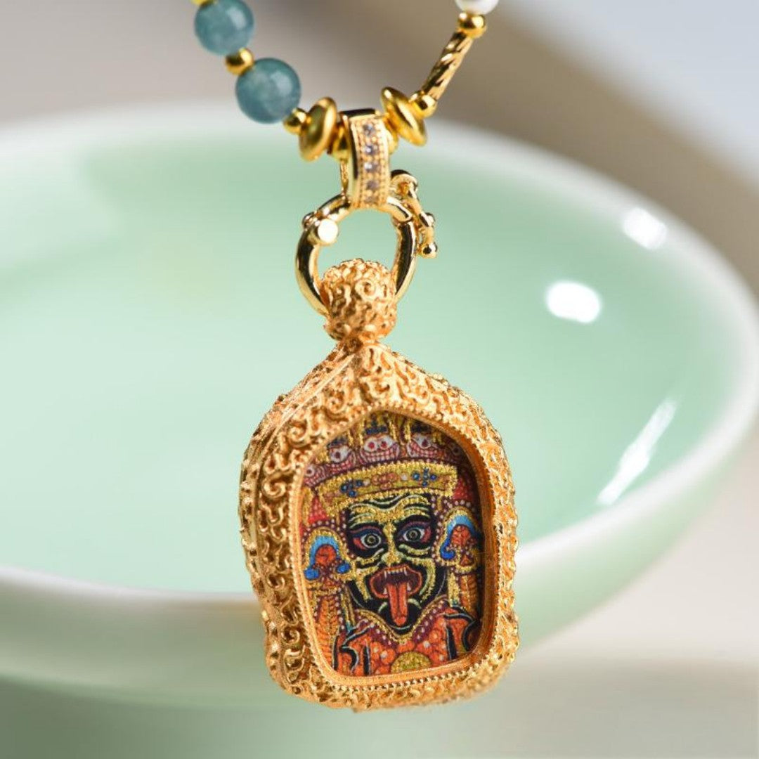 Tibetan Buddhist Copper Guardian Deity Pendant
