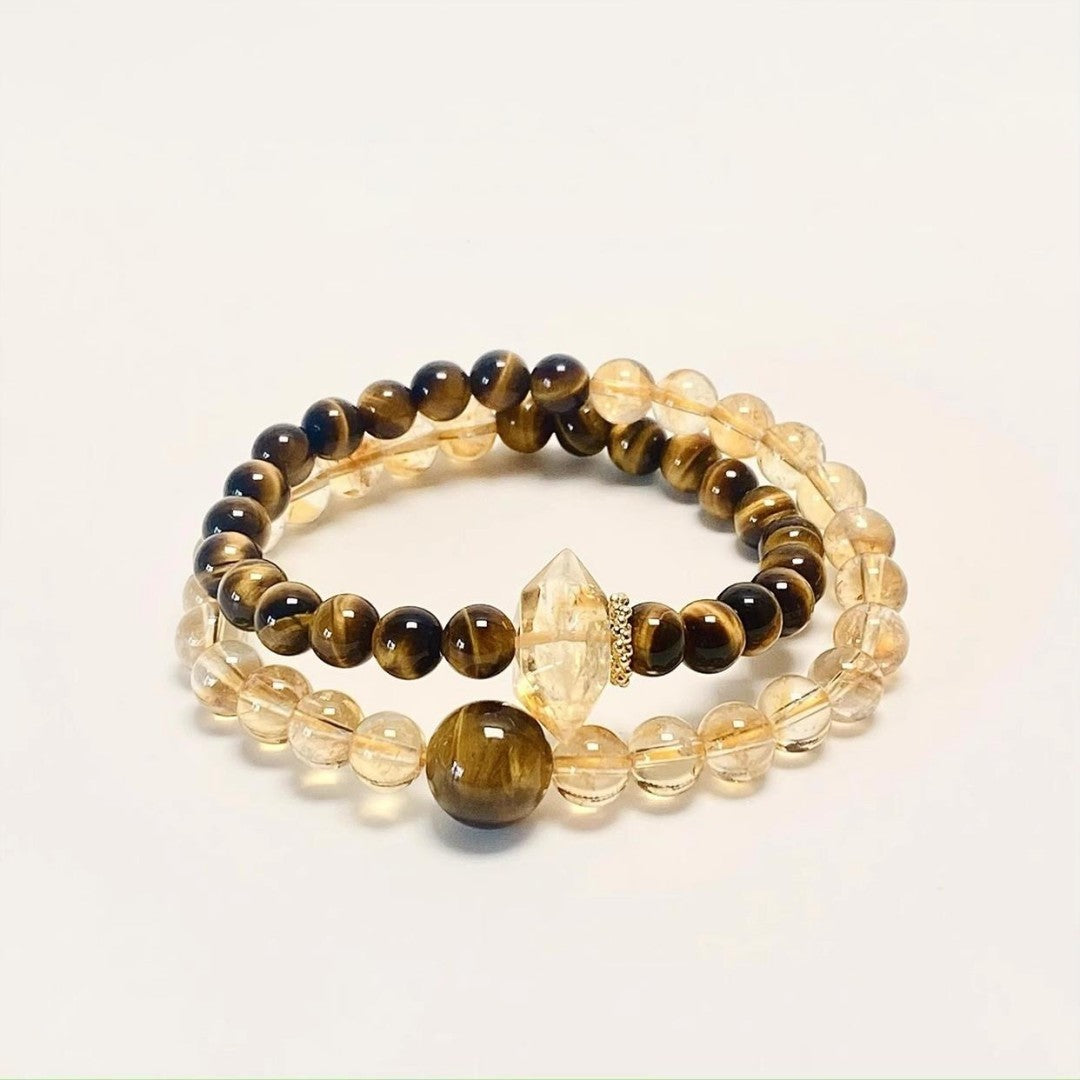 Tigers' eye citrine double-loop Feng Shui bracelet