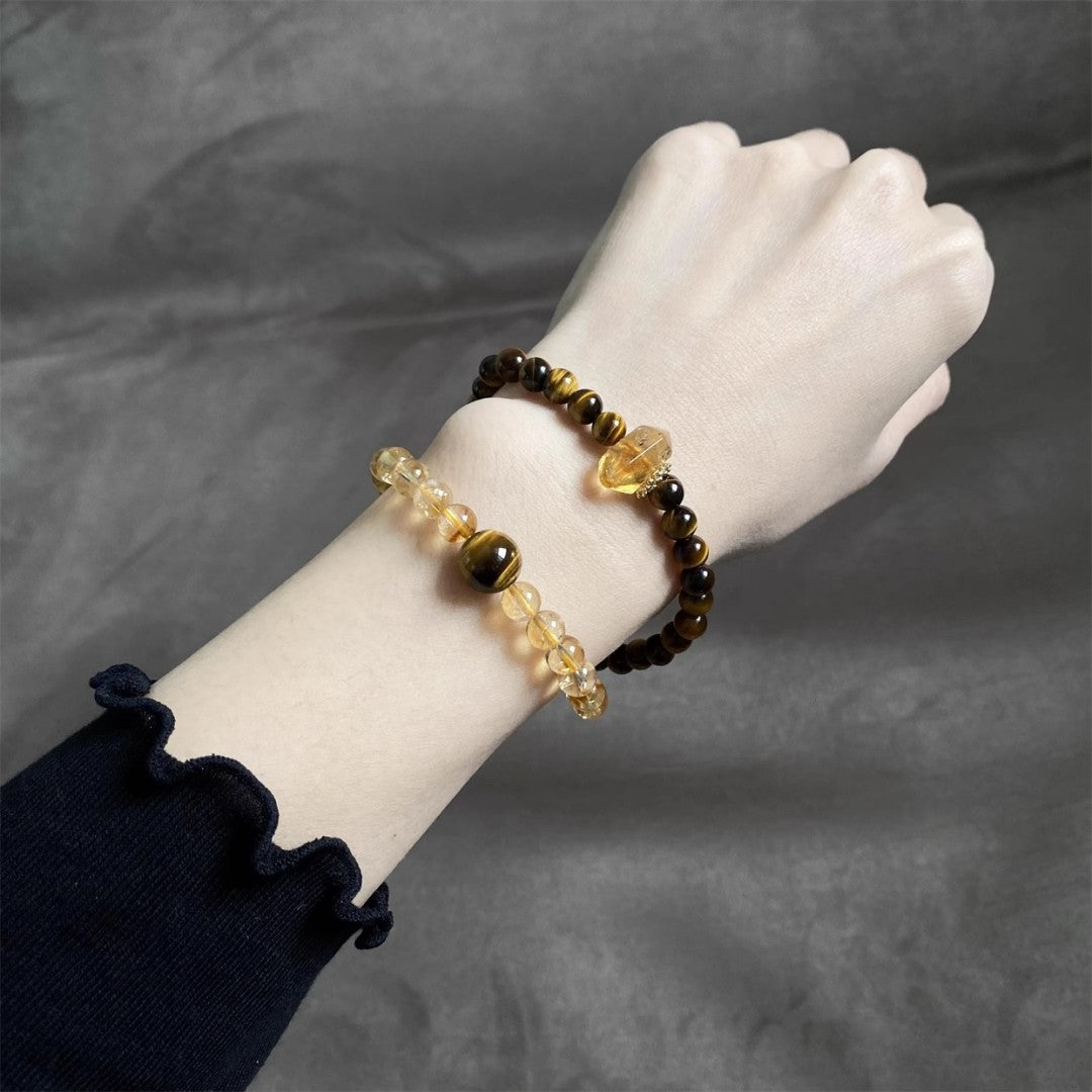 Tigers' eye citrine double-loop Feng Shui bracelet