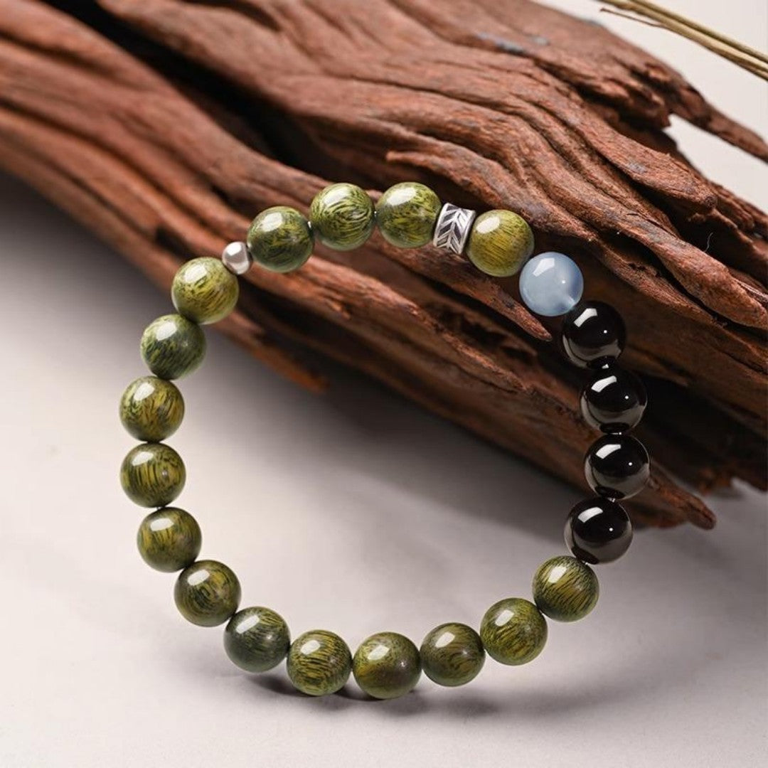 Rosewood aquamarine obsidian Feng Shui bracelet