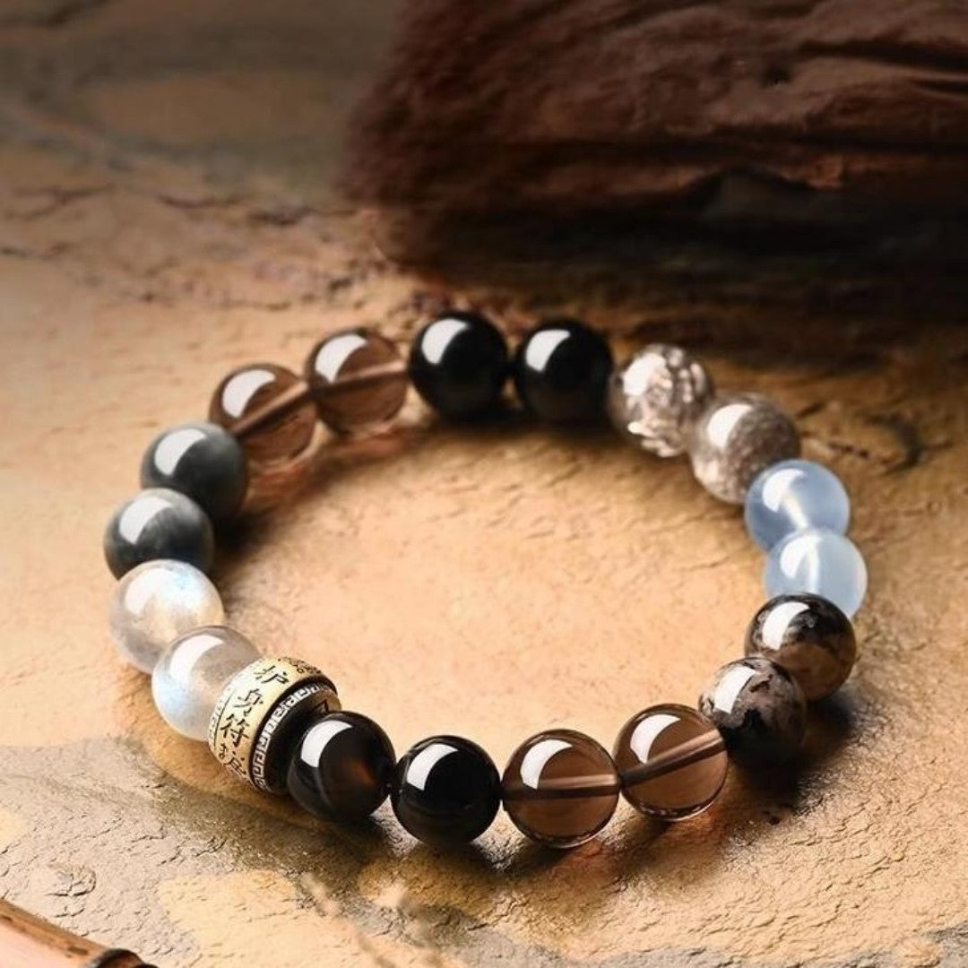 Multi-water element obsidian aquamarine Feng Shui bracelet