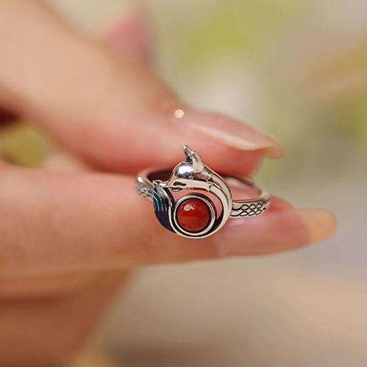 Fox Ring - Mystic Guidance Carnelian Ring Sterling Silver (Thai Silver Color)