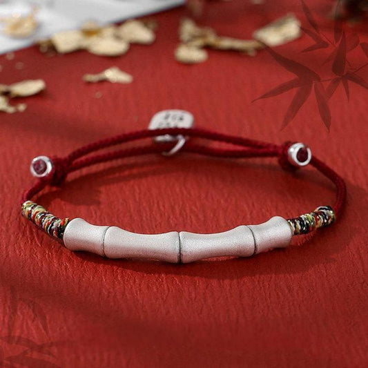 Silver Bamboo Section Red String Bracelet – Feng Shui Luck & Strength
