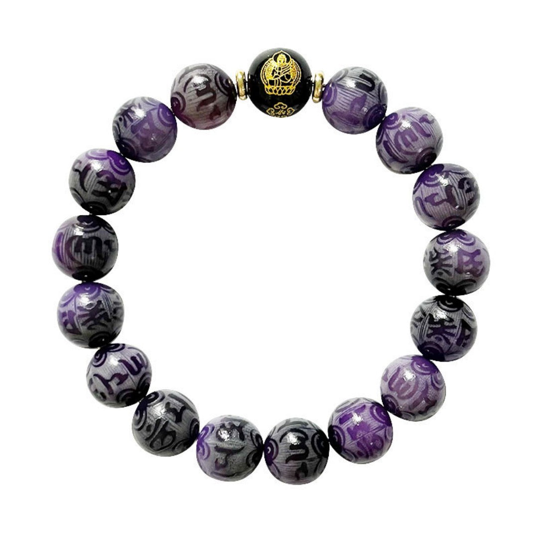 Nine-Flame Bodhi Prayer Bead Bracelet, Black Glass Beads