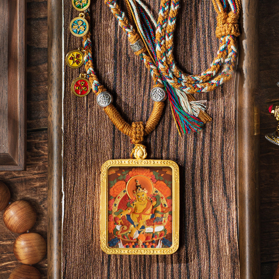 Hand-Painted Thangka Tibetan Pendant – Five Buddhist Deities
