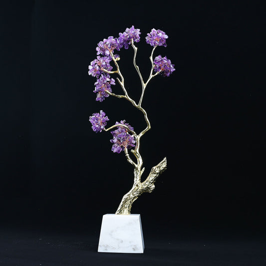 Crystal Fengshui Tree - Amethyst and Brass Balance Space Attract Wealth