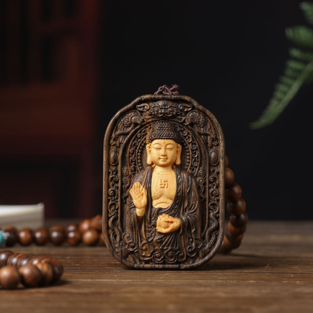 Front View of Wooden Mahāvairocana Buddha Amulet
