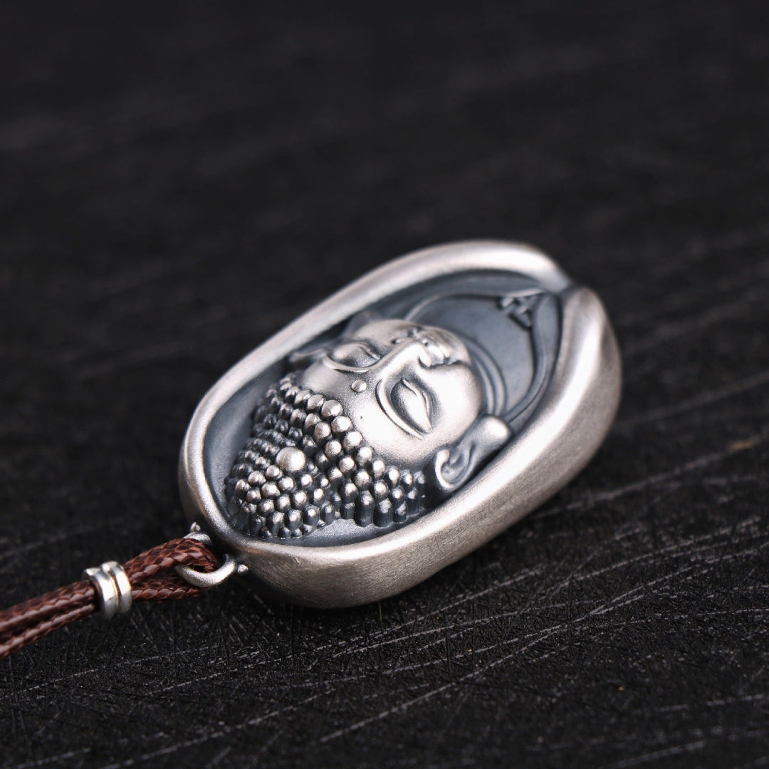 S999 Buddha Pendant Necklace – Vintage Sterling Silver Buddha Head & Lotus Flower Design
