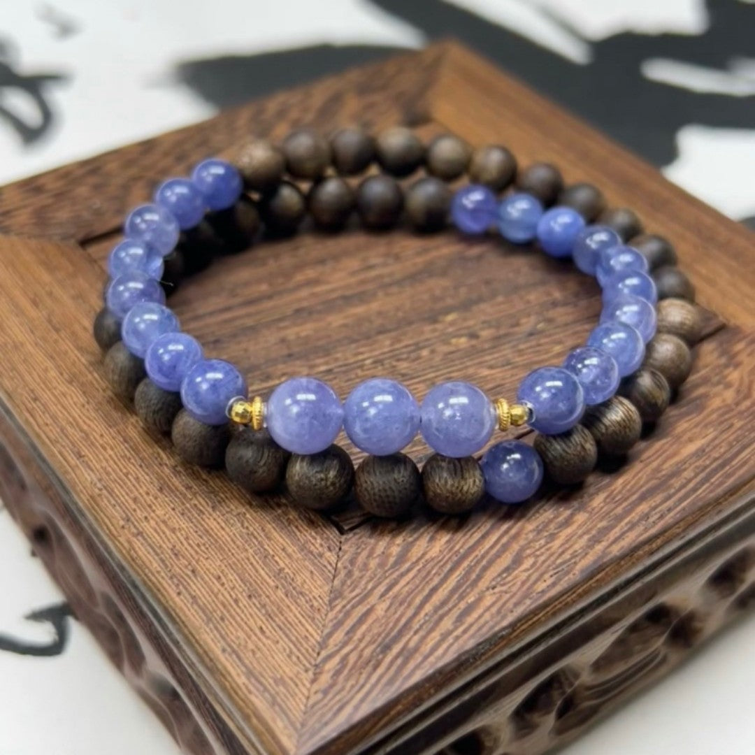 Qi-Nan agarwood and purple agate dual-wrap bracelet