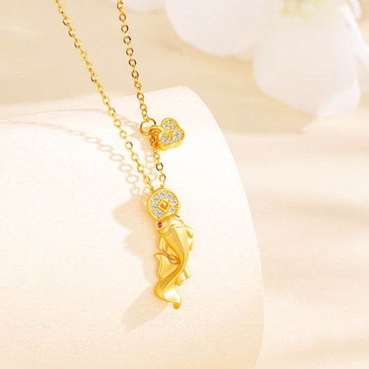 Koi Fish Abundance Necklace - Sterling Silver Perseverance Talisman for Overcoming Obstacles