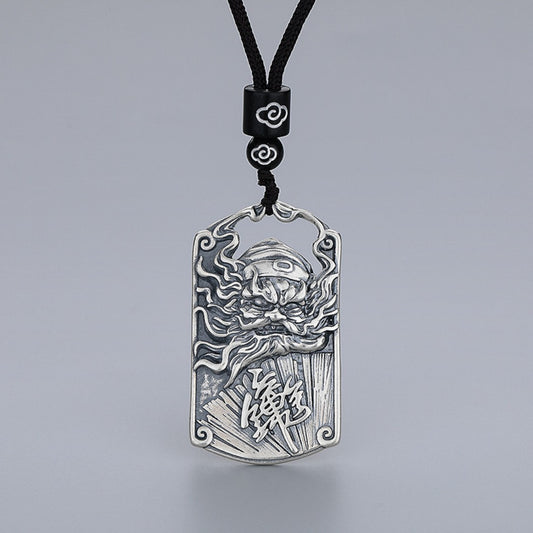 Zhong Kui Taoist S925 Sterling Silver Pendant – Vintage Feng Shui Protection Necklace