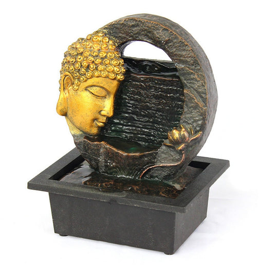 Half face Buddha stone sculpture with gold lotus — feng shui decor
