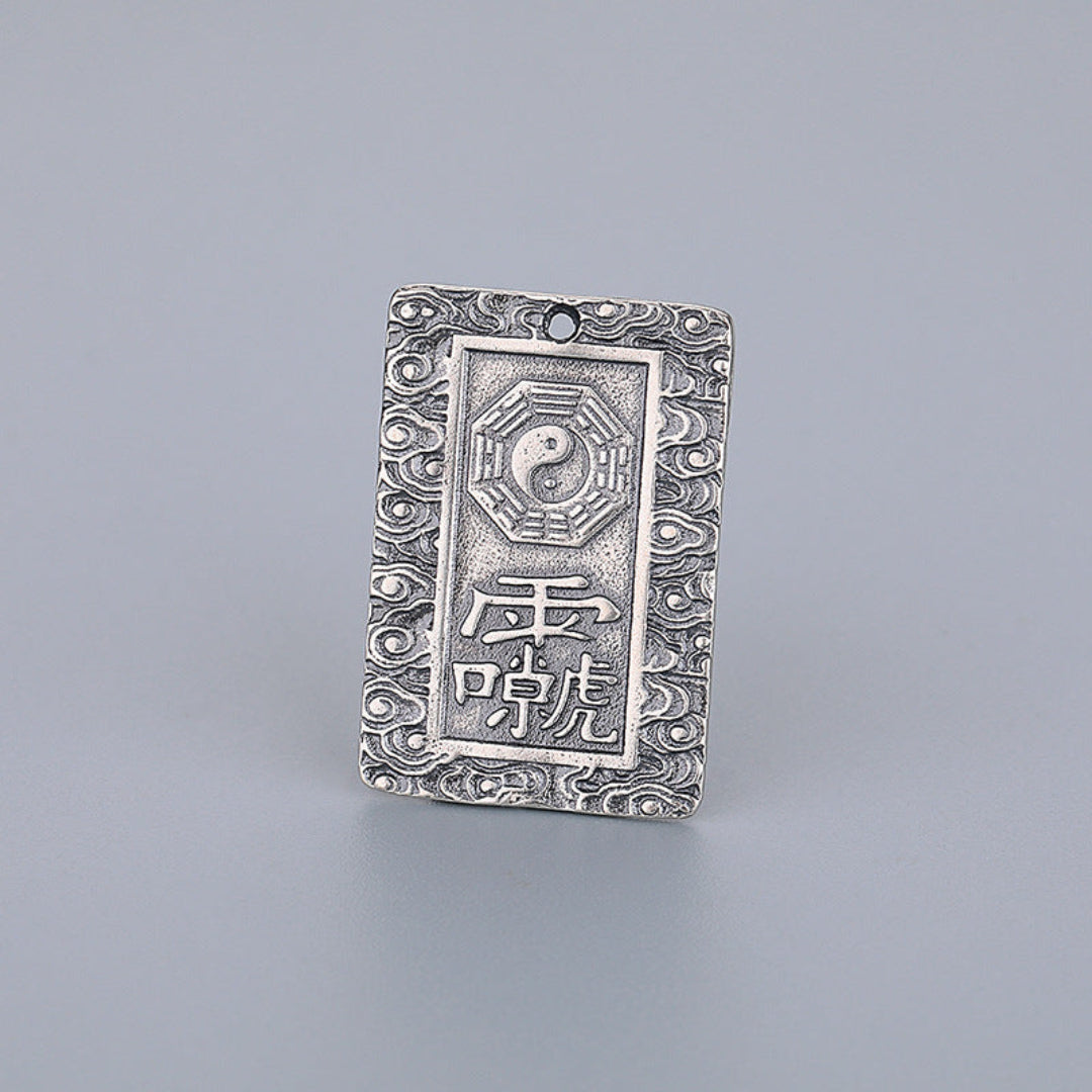 S925 sterling silver Taoist talisman pendant with Lei Zu inscription and cloud design